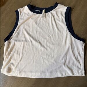 Skims Women’s  White and Navy Sleeveless Ringer Top